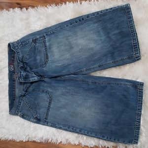 Calf length wide leg jeans